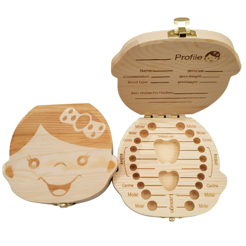 Baby Products Storage Box - กล่องใส่ฟันเด็กแบบสเปน/ดัตช์/ฝรั่งเศส/เยอรมันเด็กหญิงเด็กชายจัดเก็บฟันน้ำนมทำจากไม้สำหรับเด็ก