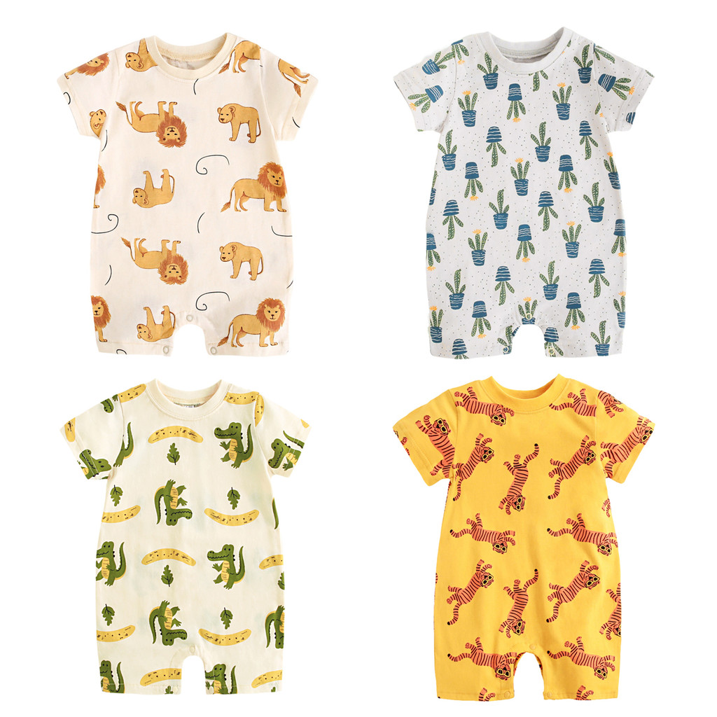 Baby Products On Sale - ชุดจั๊มสูทแขนสั้นสำหรับเด็กทารกฤดูร้อน ลายการ์ตูนน่ารักสำหรับเด็กผู้ชาย