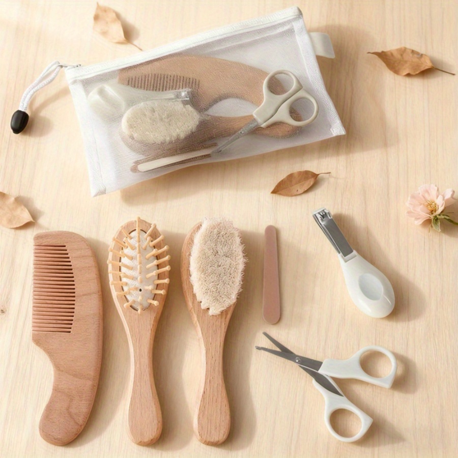 Baby Products Kit Set - ชุดดูแลเด็ก 4/6 ชิ้น - แปรงทำความสะอาดหนังศีรษะสำหรับทารกแรกเกิด, หวีไม้บีชสำหรับอาบน้ำและนวด,