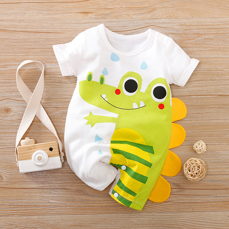Baby Products On Sale - ฤดูร้อนเด็กชายและเด็กหญิงน่ารักการ์ตูนจระเข้ 3d พิมพ์ผ้าฝ้ายสบายๆสบายๆแขนสั้นชุดบอดี้สูทเด็ก