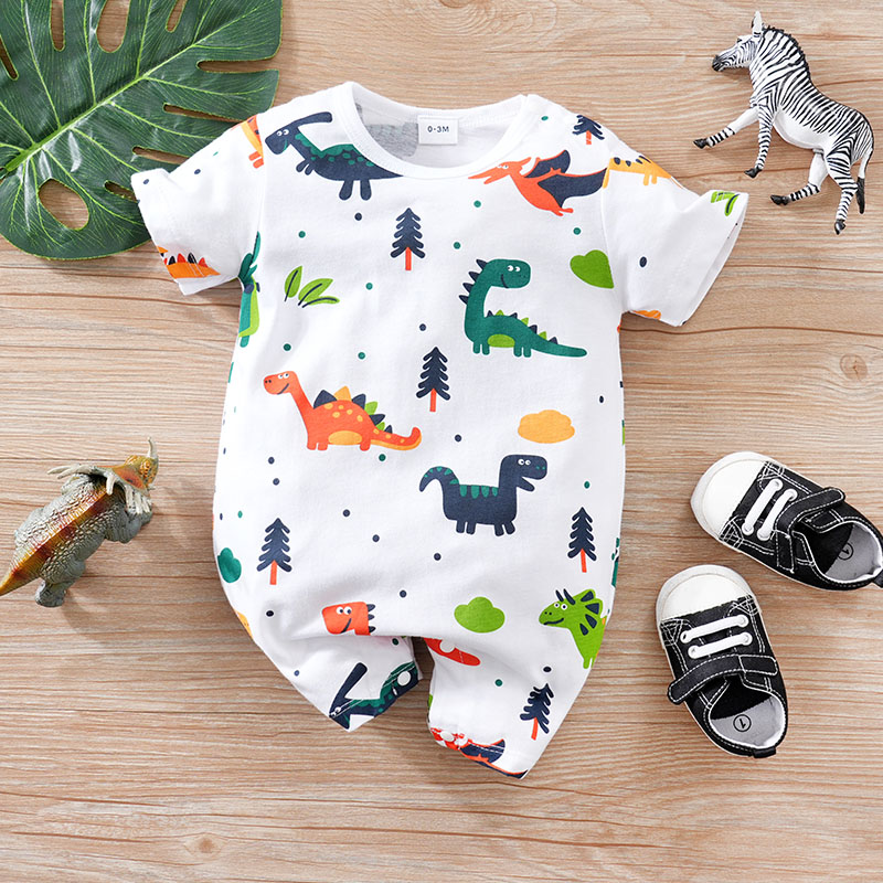 Baby Products On Sale - เสื้อผ้าเด็กแรกเกิดลายการ์ตูนไดโนเสาร์น่ารักจั๊มสูทเด็กทารกแขนสั้นสำหรับเด็กชายและ Girls0-18สวมใส่สบายฤดูร้อน