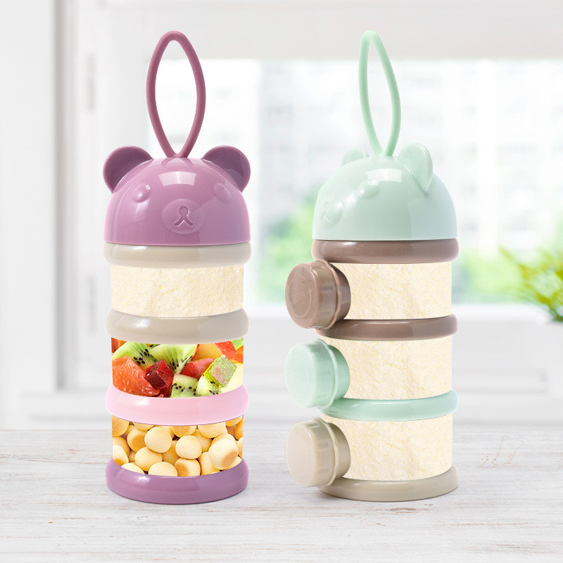 Baby Products Storage Box - กล่องใส่นมผงสำหรับเด็ก 3/4 ชั้น แบบพกพา เปิดด้านข้างได้ กล่องเก็บขนมสำหรับเด็กทารก